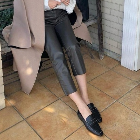 Zara Black Soft Leather Studded Loafer Sz 7.5 - Picture 4 of 15